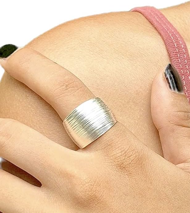Sterling Silver Handmade Wide Convex Band Ring for Her Gift