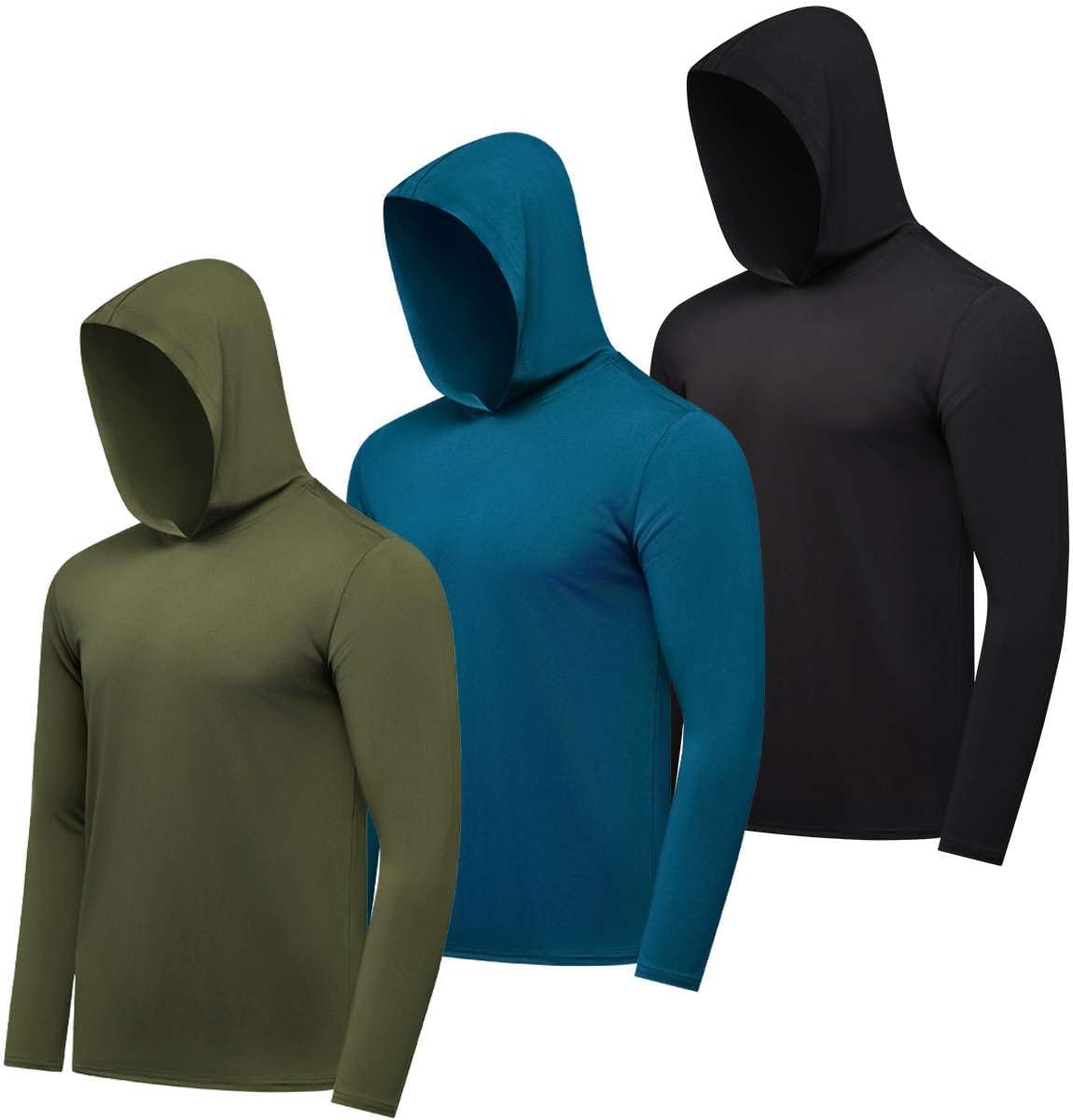 Men's Dry Fit Wicking Long Sleeve Fishing Hoodie Pullover 3 Pack