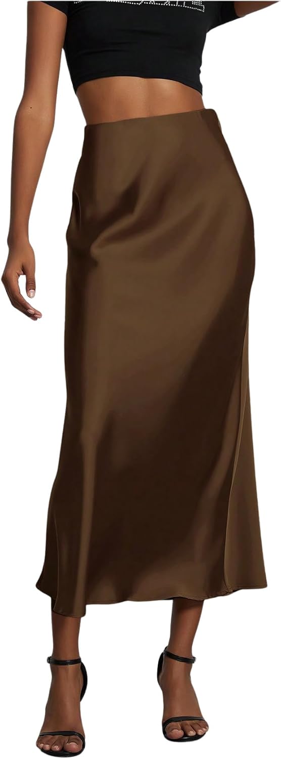 Elegant Satin Midi Skirt for Women - Flared Fishtail Design