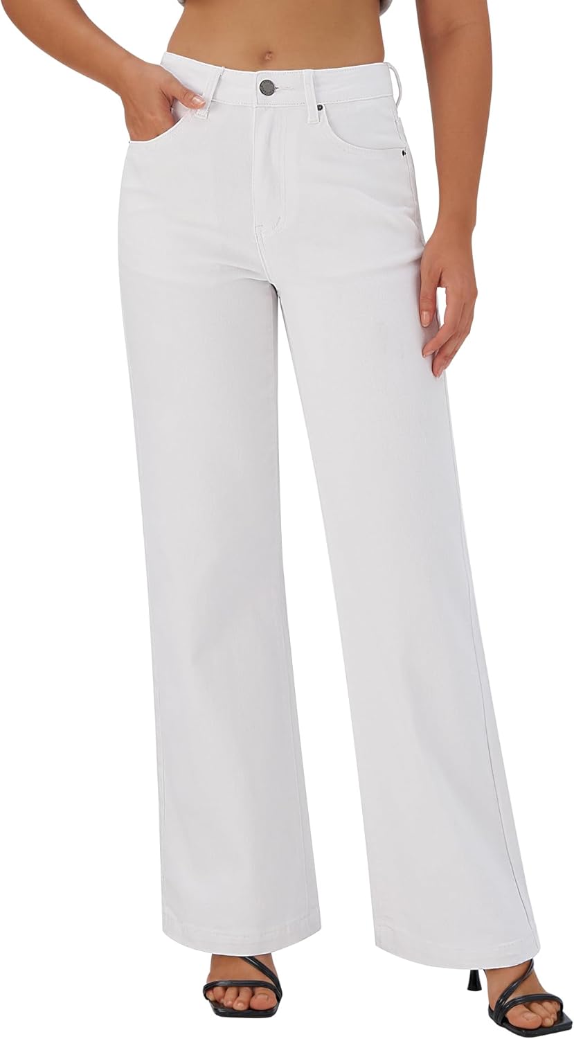 Roswear Women's Wide Leg Jeans High Waisted Stretchy Denim Pants