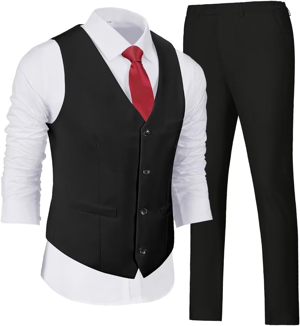Wehilion Men's Suits 2 Pieces Vest Pants Set for Every Occasion