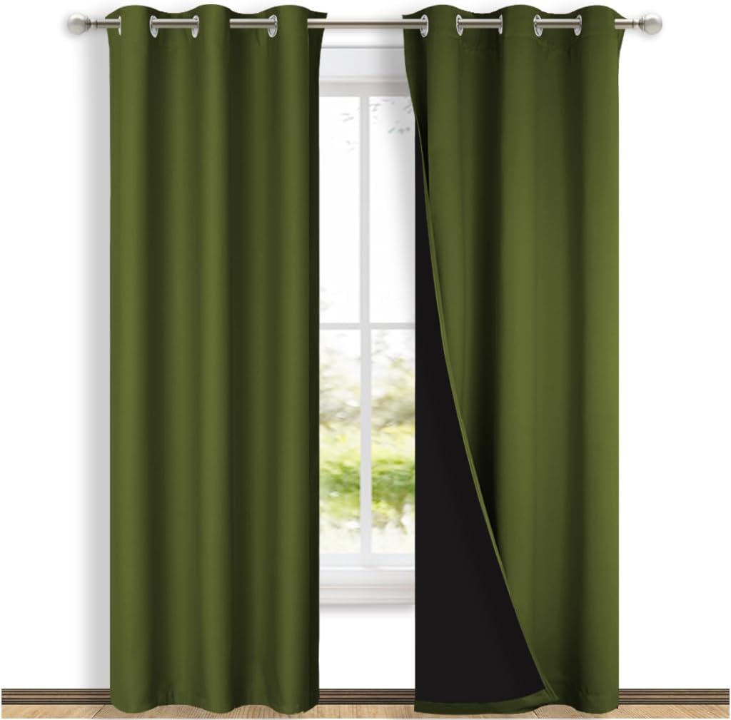 NICETOWN Olive Green Full Shade Curtain Panels for Living Room