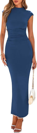 Women's Summer Maxi Dress Ruched Bodycon Sleeveless - Elegant Fit are