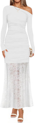Off Shoulder Bodycon Maxi Dress - Elegant Ruched Lace for Fall