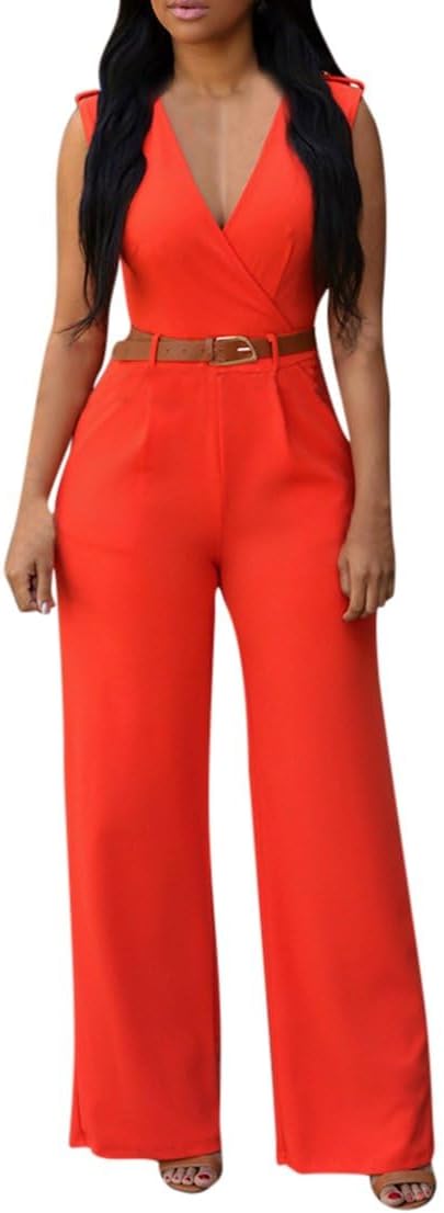 Pink Queen Jumpsuits for Women with Deep V Neck and Wide Legs