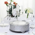 Round Embossed Metal Cake Stand Riser - Polished Silver Display