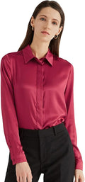 Escalier Women's Silk Blouse Long Sleeve Satin Button Down - Silky