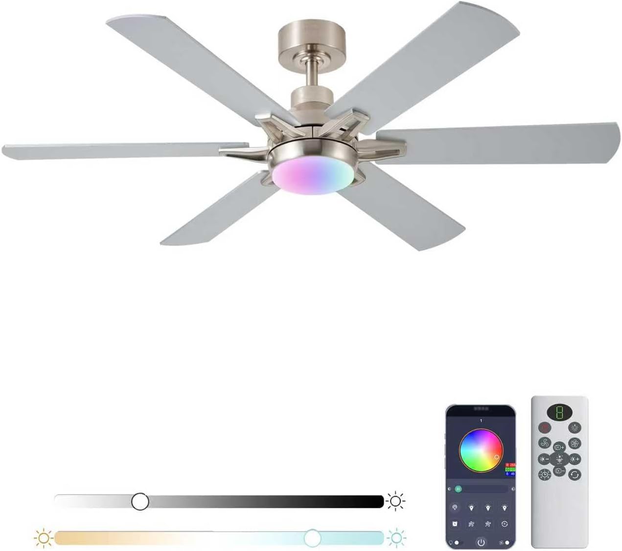 52in RGB Ceiling Fan with Lights and Remote Control for Comfort