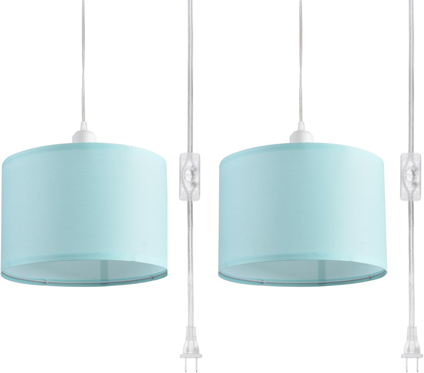 2 Pack Plug in Pendant Light with Blue Fabric Shade for Home