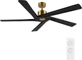 54 in Ceiling Fan with Brass Finish and Black Wood Blades - Quiet DC