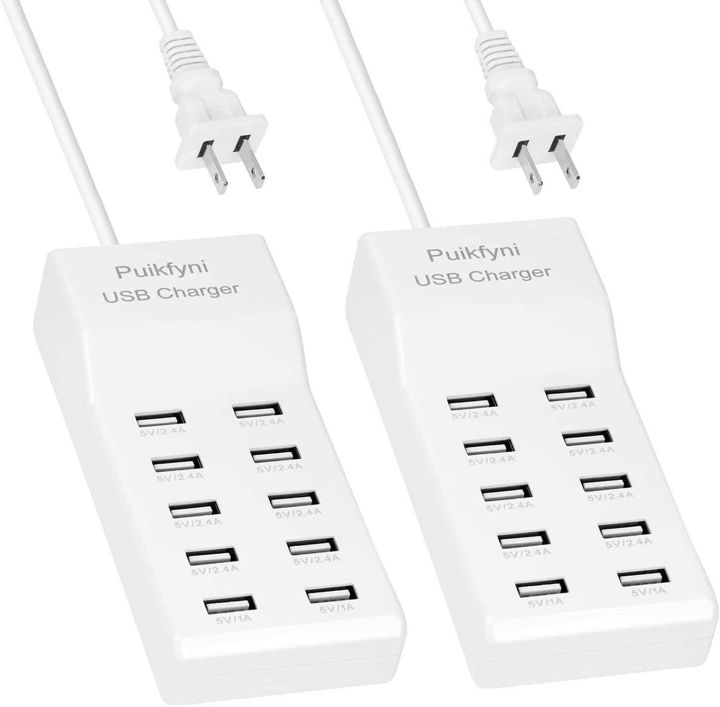 10-Ports USB Charger Station for Multiple Devices - 2 Pack