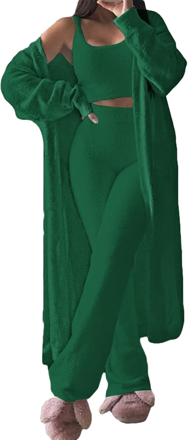 Fuzzy 3 Piece Sweatsuit Set for Women - Cozy Lounge Outfit