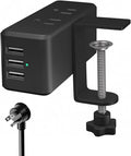 Compact Desk Edge Clamp Power Strip with 6-Outlets and 3 USB-A Ports
