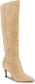 Womens Wide Calf Knee High Suede Stiletto Boots - 3.07in Heel