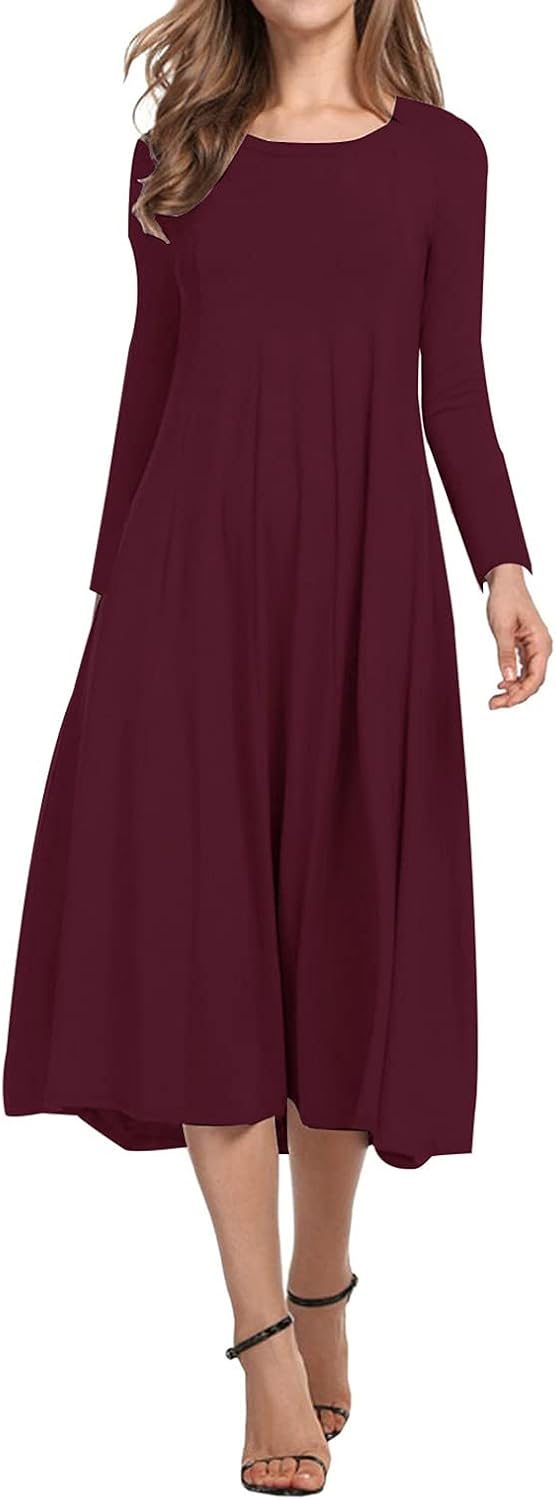 Necooer Women's Casual Loose Plain Pleated Long Dress Review