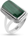 Solid 925 Sterling Silver Malachite Ring for Women - Statement Bezel