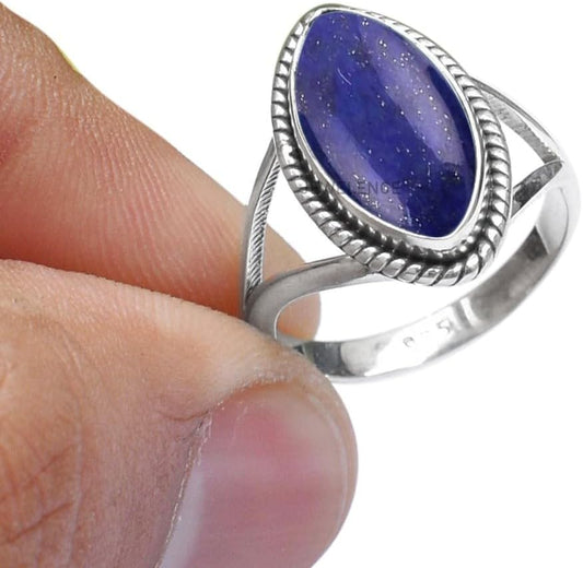925 Sterling Silver Ring with Lapis Lazuli Gemstone for Women
