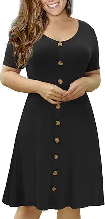 Stylish Plus Size Short Sleeve Button Down Casual Dress