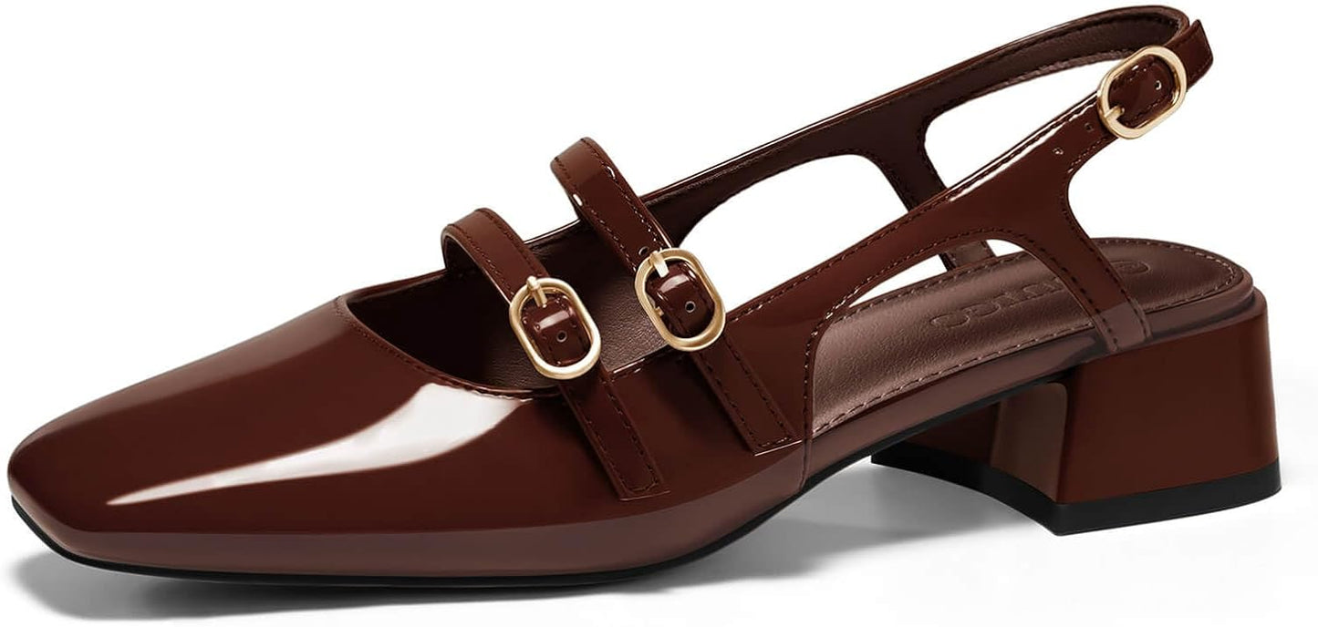 Coutgo Womens Mary Jane Chunky Low Heels for Elegant Style