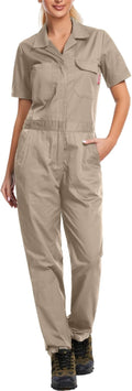 Women's Short Sleeve Work Coverall Jumpsuit - Lightweight Cotton Blend