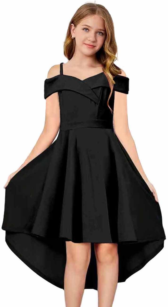 Girls Elegant Princess Cold Shoulder Flared A Line Party Dress