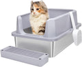 RIZZARI Large Stainless Steel Cat Litter Box - Leak-Proof High Sides