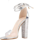 Gold Rhinestone High Heels Sandals - Clear Chunky Ankle Strappy Heels