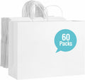 White Paper Bags with Handles 16 x 6 x 12 in, 60 Pack - Durable Gift