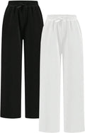 Girl's Wide Leg Sweatpants 2 Pack - Comfortable High Waist Baggy Fit
