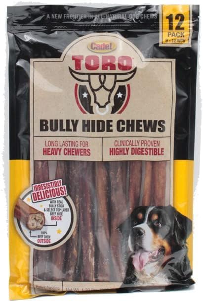 All-Natural Dog Chews - Cadet Toro Bully Hide Sticks 12 Count