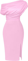 Memoriesea Elegant Off Shoulder Ruched Midi Dress - Flattering Fit