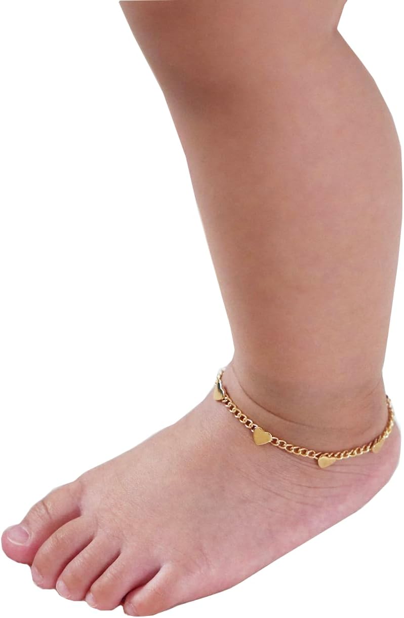 Dainty Heart Cuban Chain Anklet for Kids and Women Jewelry