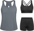 Tankini Swimsuit for Women 3 Piece Gray Athletic Set - Modest Coverage