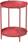 Grand patio Outdoor Side Table 2-Tier Round Accent Table - Peacock Red