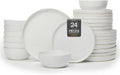 FOBENT Minimalist Dinnerware Set 24 Piece Fog White - Durable Sculpted