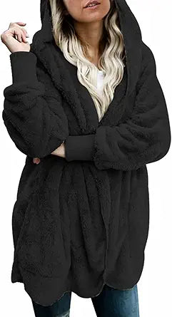 Dokotoo Womens Fuzzy Fleece Open Front Hooded Cardigan Jacket