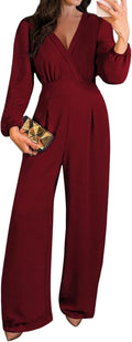Chic V Neck Wide Leg Jumpsuit for Women by Pink Queen