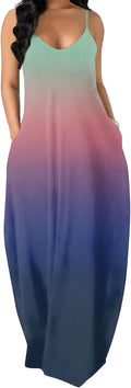 Women's Maxi Spaghetti Strap Dress with Pockets - Adjustable Length