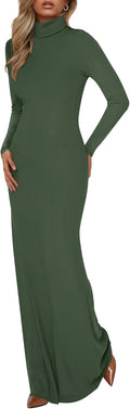 Long Sleeve Turtle Neck Knit Maxi Dress - Slim Fit Fall Staple