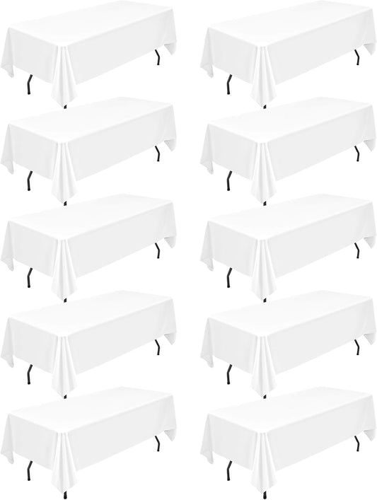10 Packs White Polyester Tablecloths for 6 Foot Tables