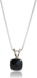 Sterling Silver Cushion Cut Birthstone Necklace - Classic 6mm Onyx