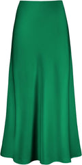 Women's Satin High Waisted Maxi Skirt with Hidden Elastic - A-Line