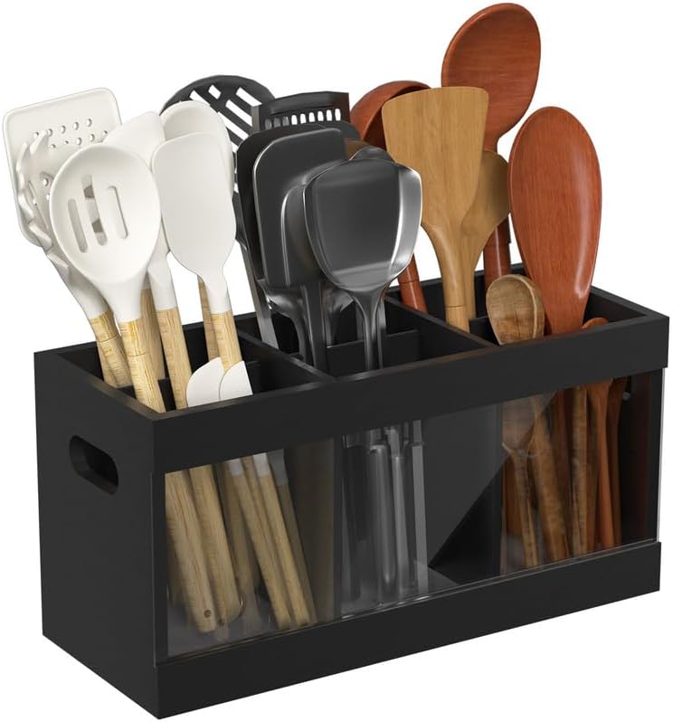 Extra Large Bamboo Utensil Holder for Kitchen Organization