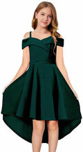 Girls Elegant Princess Cold Shoulder A Line Party Dress - Flared High