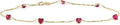 14K Yellow Gold Station Anklet With Ruby Red Heart CZ - Elegant Fit