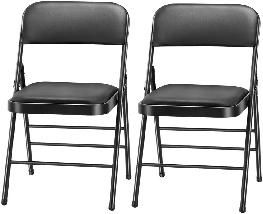 Premium Padded Folding Chairs 2-Pack - Vinyl Black