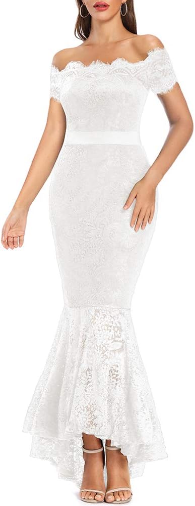LALAGEN Women's Floral Lace Off Shoulder Mermaid Wedding Dress