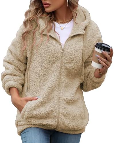 Womens Fleece Jacket Full Zip Sherpa Coat with Hood S-5XL