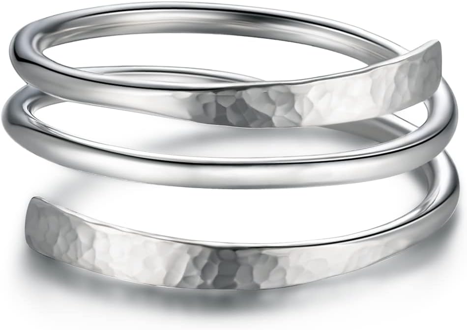 LUKRAY Hammered Wire Wrap Ring - Adjustable Sterling Silver Ring