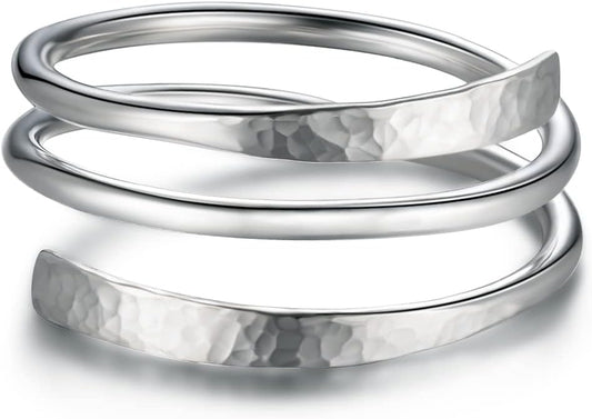 LUKRAY Hammered Wire Wrap Ring - Adjustable Sterling Silver Ring